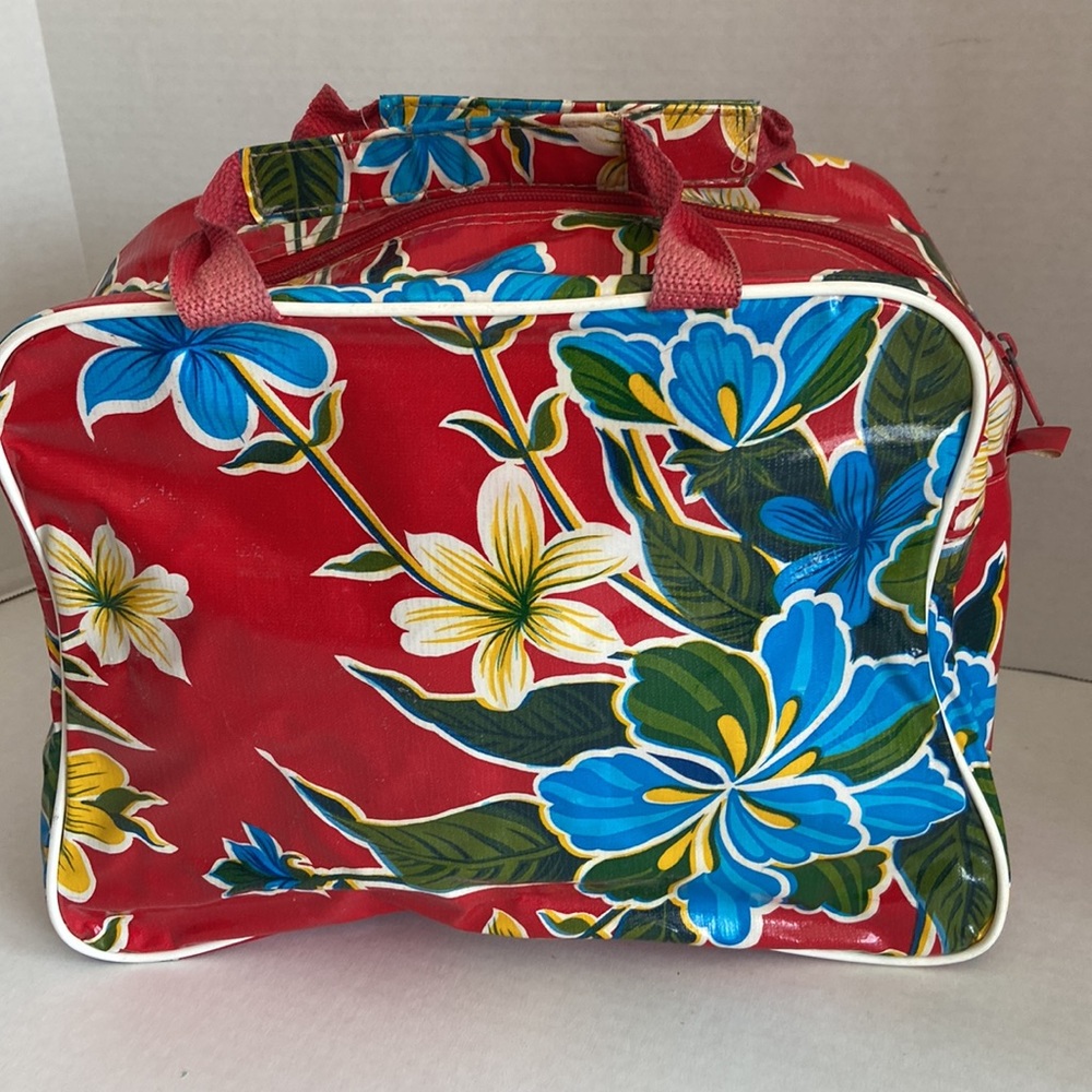 Mexican oilcloth bag, purse, toiletries case in tropical floral pattern